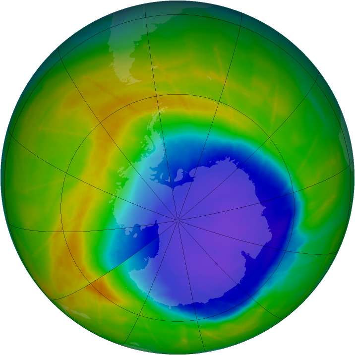 Antarctic ozone map for 29 October 2009